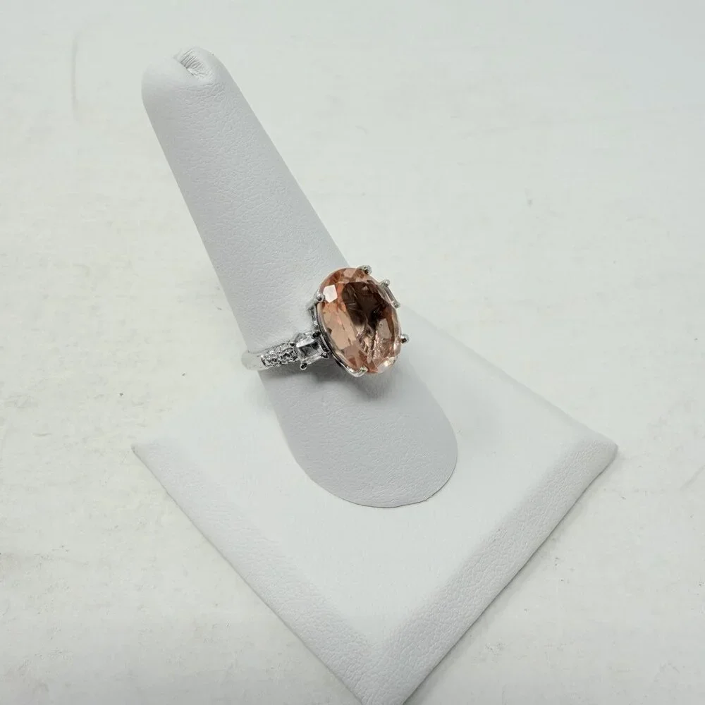 Shop LC Oval Pink Blush Quartz/White Topaz Size 9 Ring‎ in Sterling Silver 5370